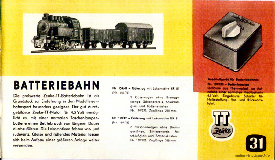 159/41 Zeuke TT-Bahnen Güterzug mit BR 81 (Batteriebahn 4,5 V)