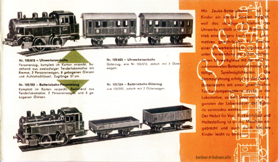 Zeuke TT-Bahnen, Katalog 1961 / 62